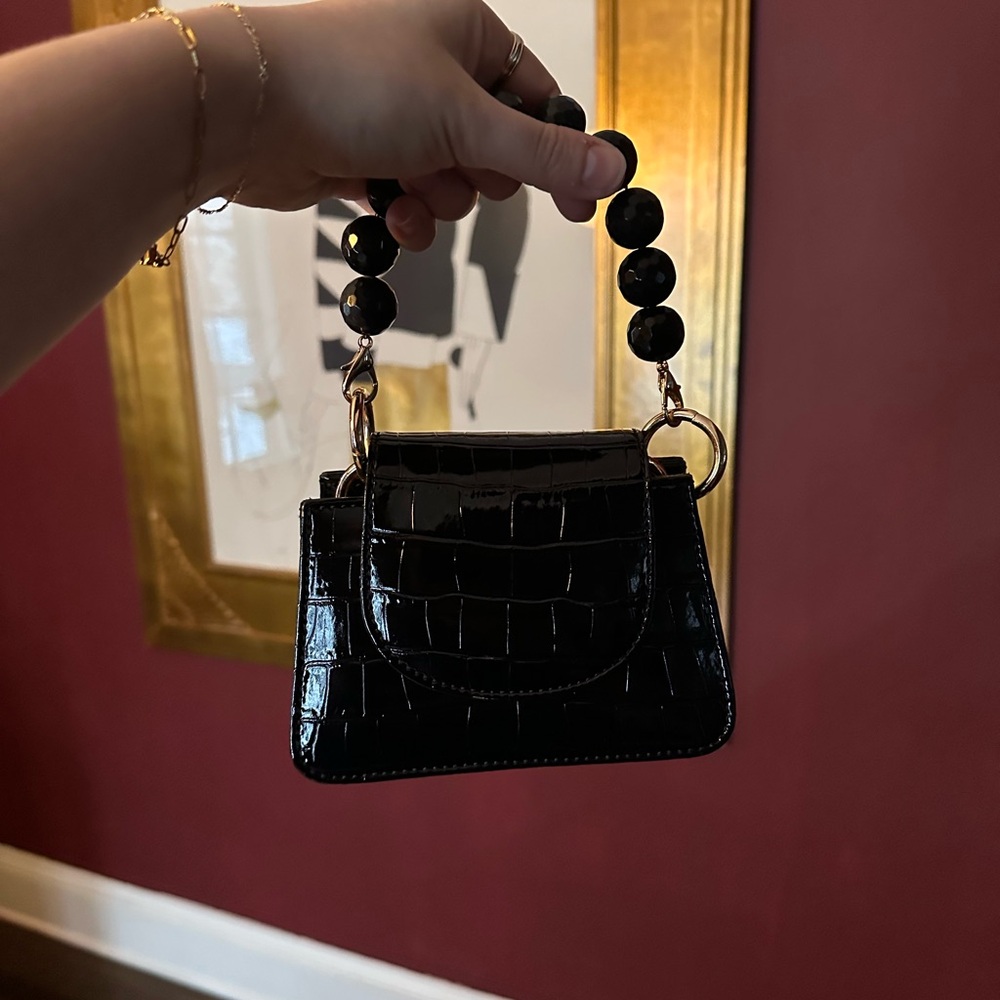 Aliel Horra Black Croc-Embossed Beaded Mini Bag - Picture 4 of 7